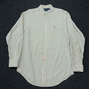 Ralph Lauren Yarmouth Shirt Mens 16 34/35 Yellow Blue Check Cotton Oxford Pony